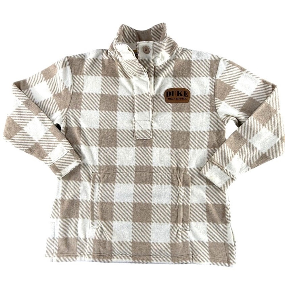 Rivalry Threads Duke Blue Devils Fleece Pullover Buffalo Plaid Tan White NWT L
